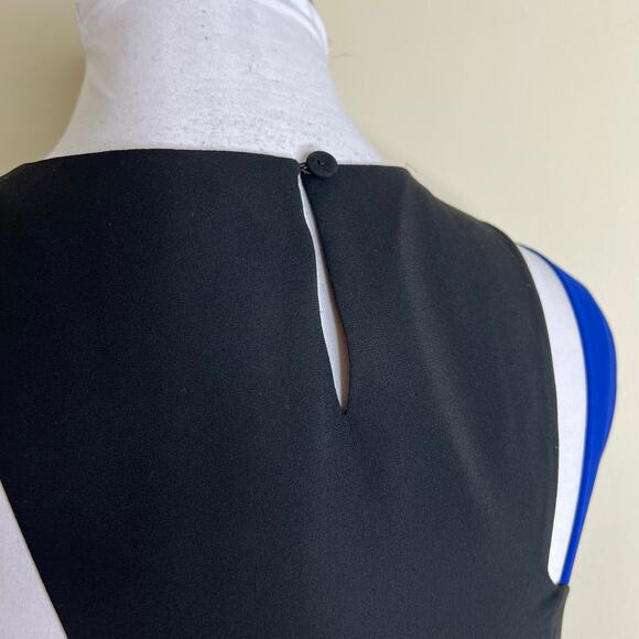 BCBGMaxAzria Chantel Dress XS Crossover Neck Cutout Flowy Mini Shift Colorblock - Picture 6 of 11